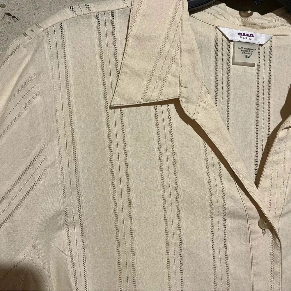 ALIA Womens NWT Plus Sz 18W 3/4 Sleeve Button Front Collared Career Shirt Stone - Picture 4 of 10